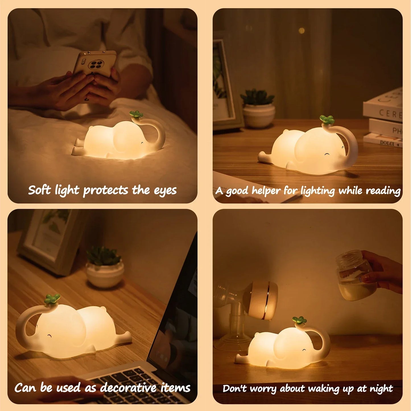 Portable Rechargeable LED Night Light with Adjustable Brightness - Soft Silicone Design