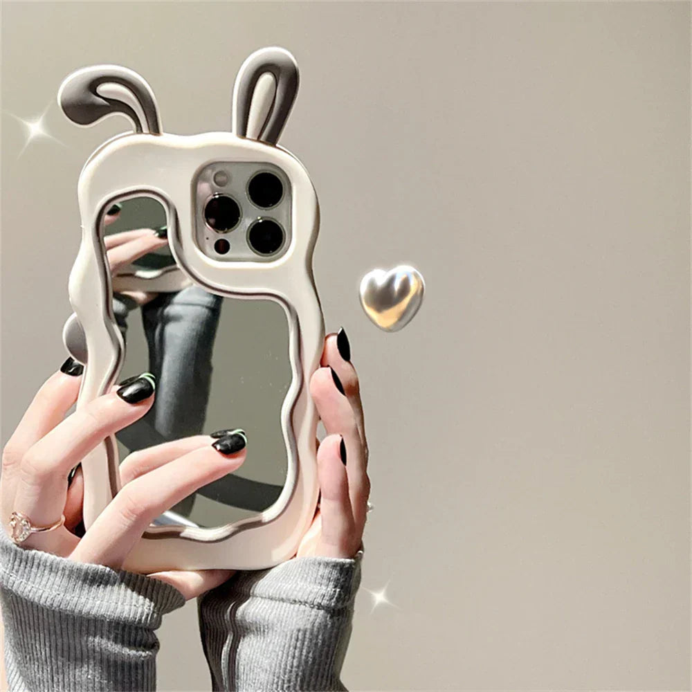 Rabbit Ear iPhone Case with Built-In Mirror, TPU Protective Cover