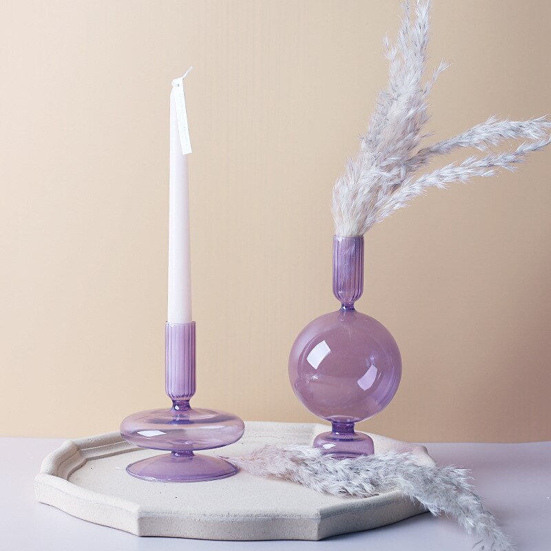 Lilac Glass Taper Candle Holder