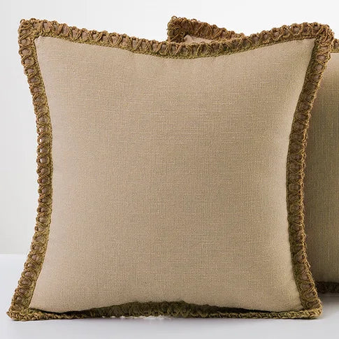 French-Inspired Colorful Linen Pillow Covers with Braid Trim
