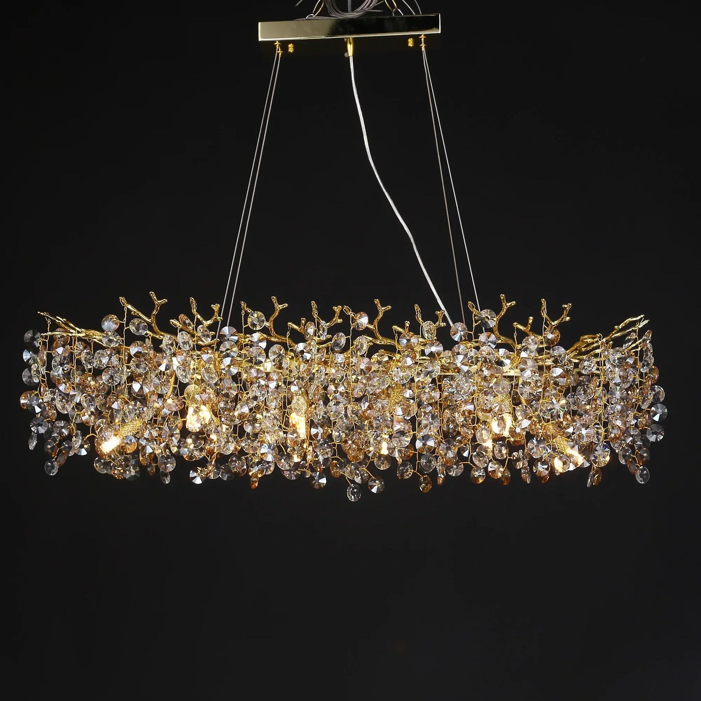 Long Crystal Pendant Chandelier with Remote Control - Nordic LED Island Light