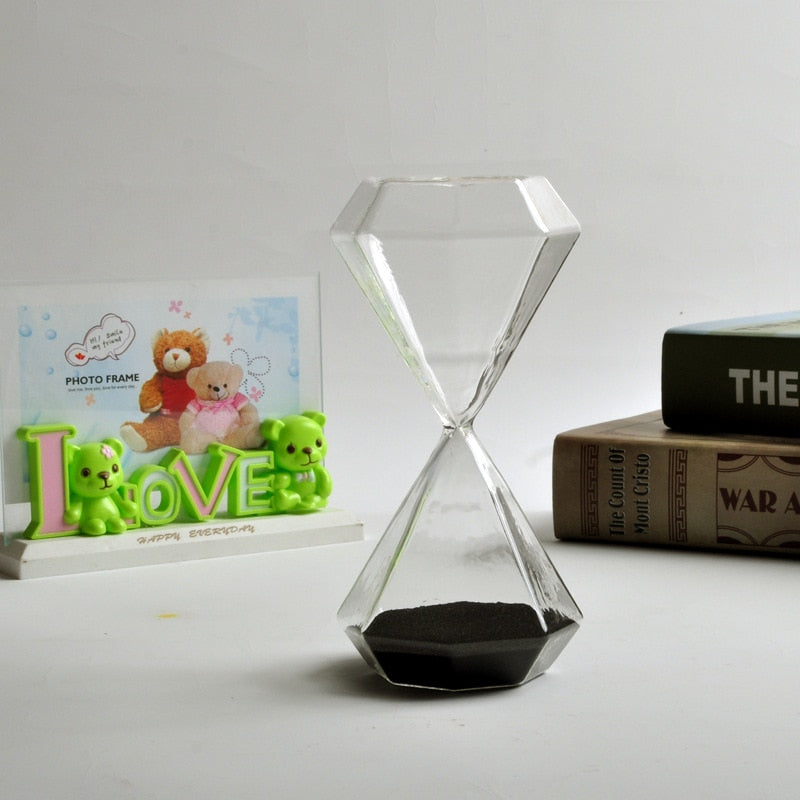 Diamond-Shaped Glass Hourglass with Colorful Sand - 5 to 60 Minute Timer