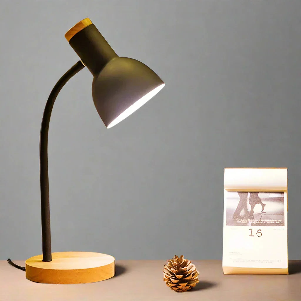 Scandinavian Wood and Iron LED Desk Lamp