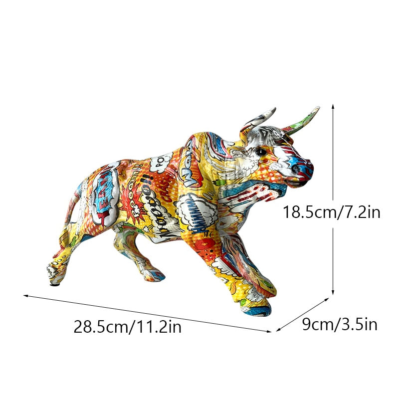 Graffiti Bull Figure Statue - Colorful Desk Ornament for Home and Office