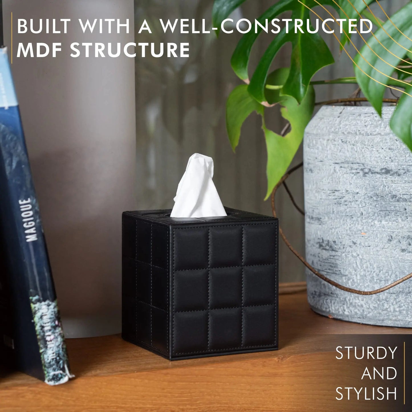 Square Leather Tissue Box Holder and Napkin Dispenser