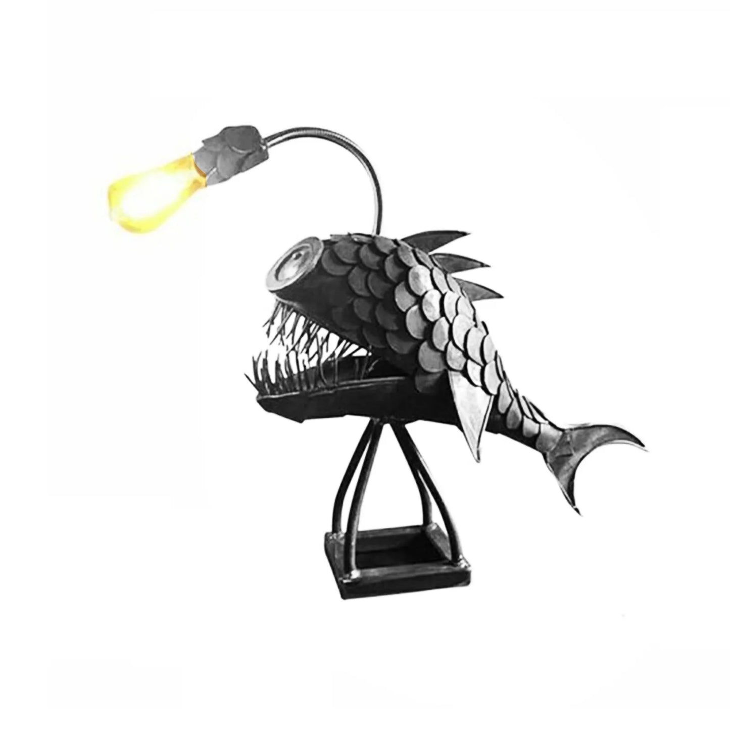 Rustic Fish Table Lamp with Adjustable Shade - Handmade Steel Design