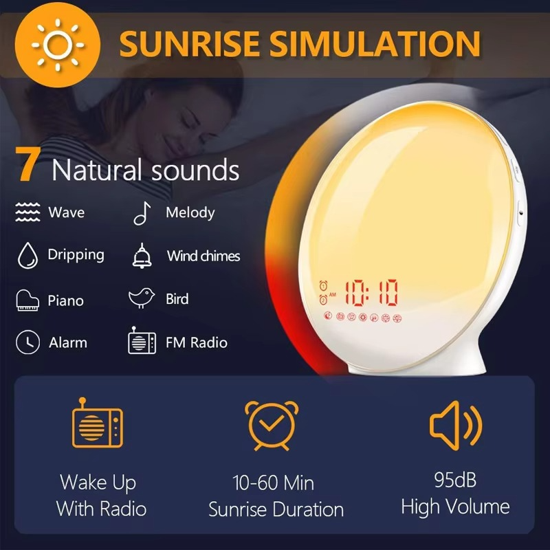 Sunrise Simulation Alarm Clock with FM Radio and Night Light