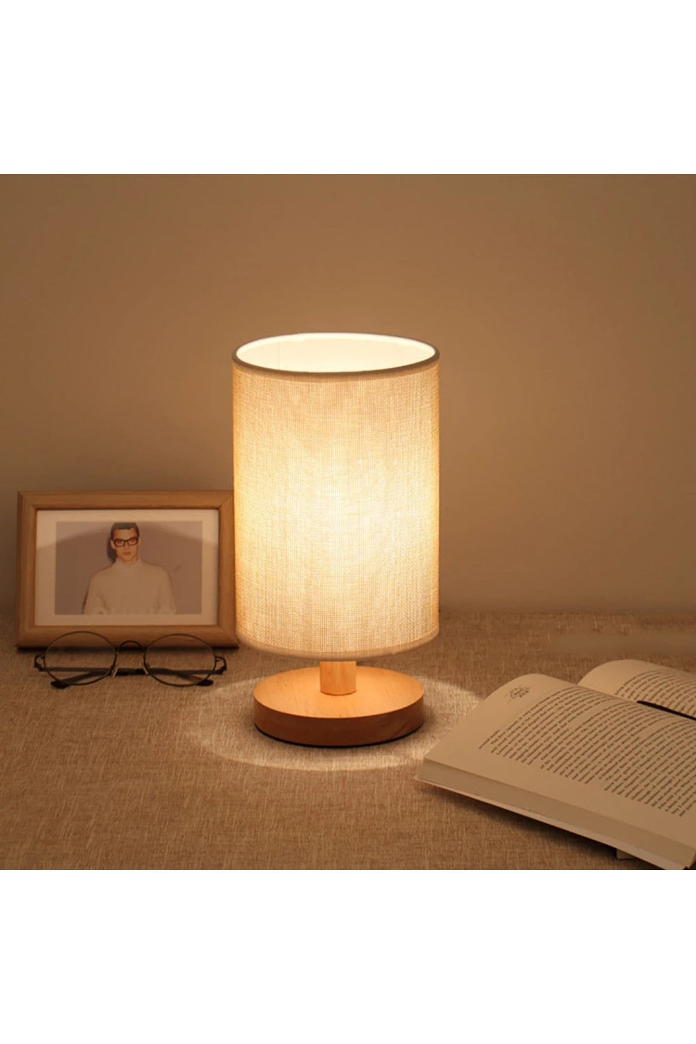 Linen and Wood Table Lamp 10.2 x 5.1 in