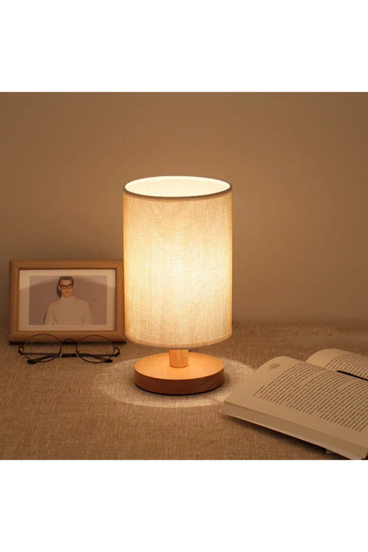 Linen and Wood Table Lamp 10.2 x 5.1 in