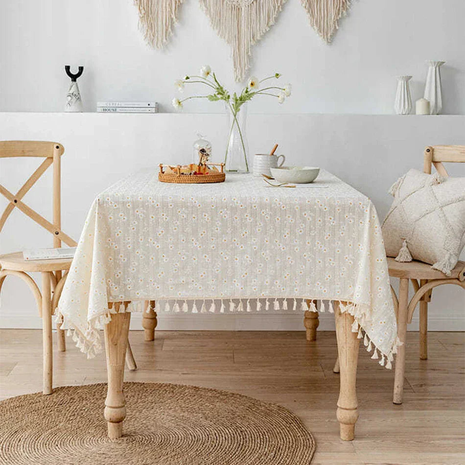 Floral Cotton Tablecloth in Rectangular and Round Shapes