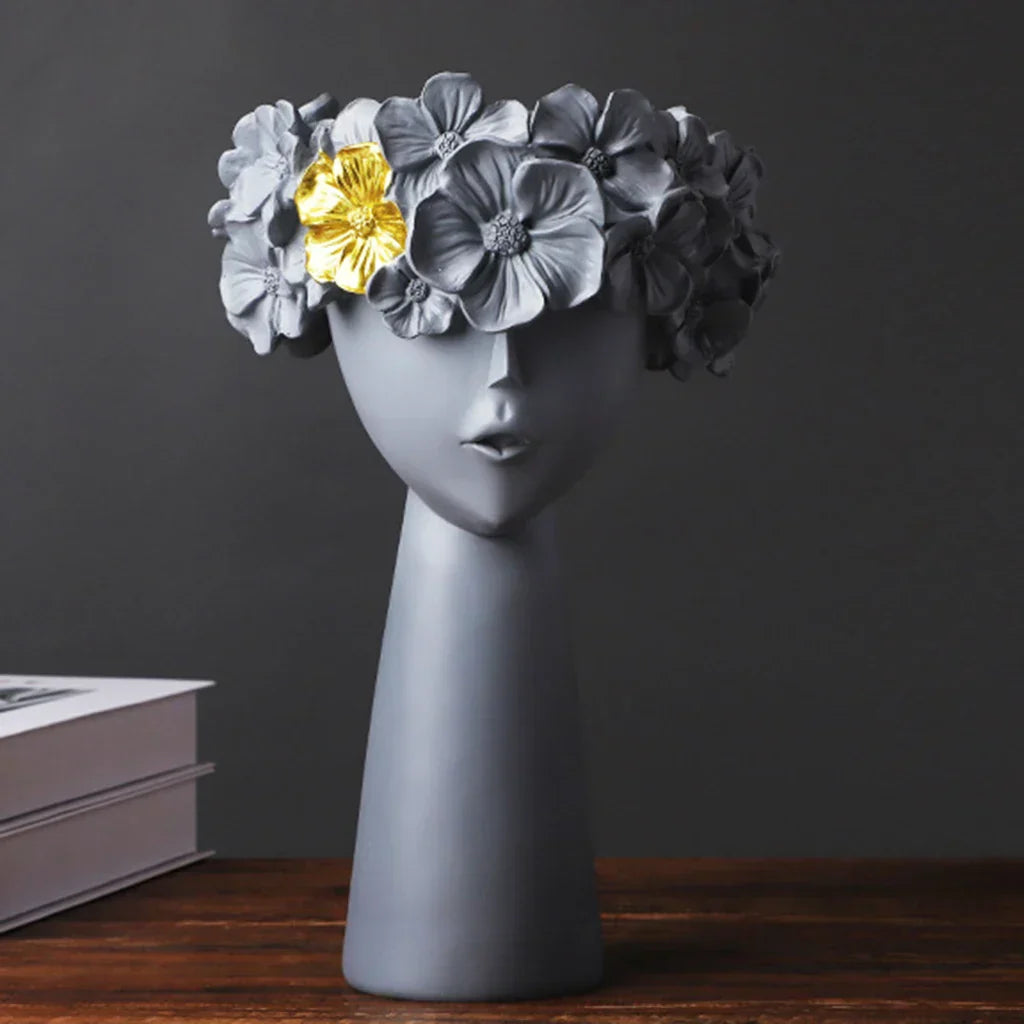 Modern Resin Girl Face Flower Vase for Dried Flowers and Succulents