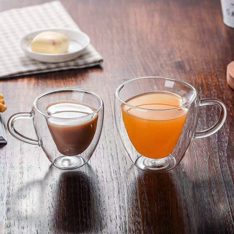 Heart-Shaped Double-Walled Glass Mug Insulated Coffee Cup
