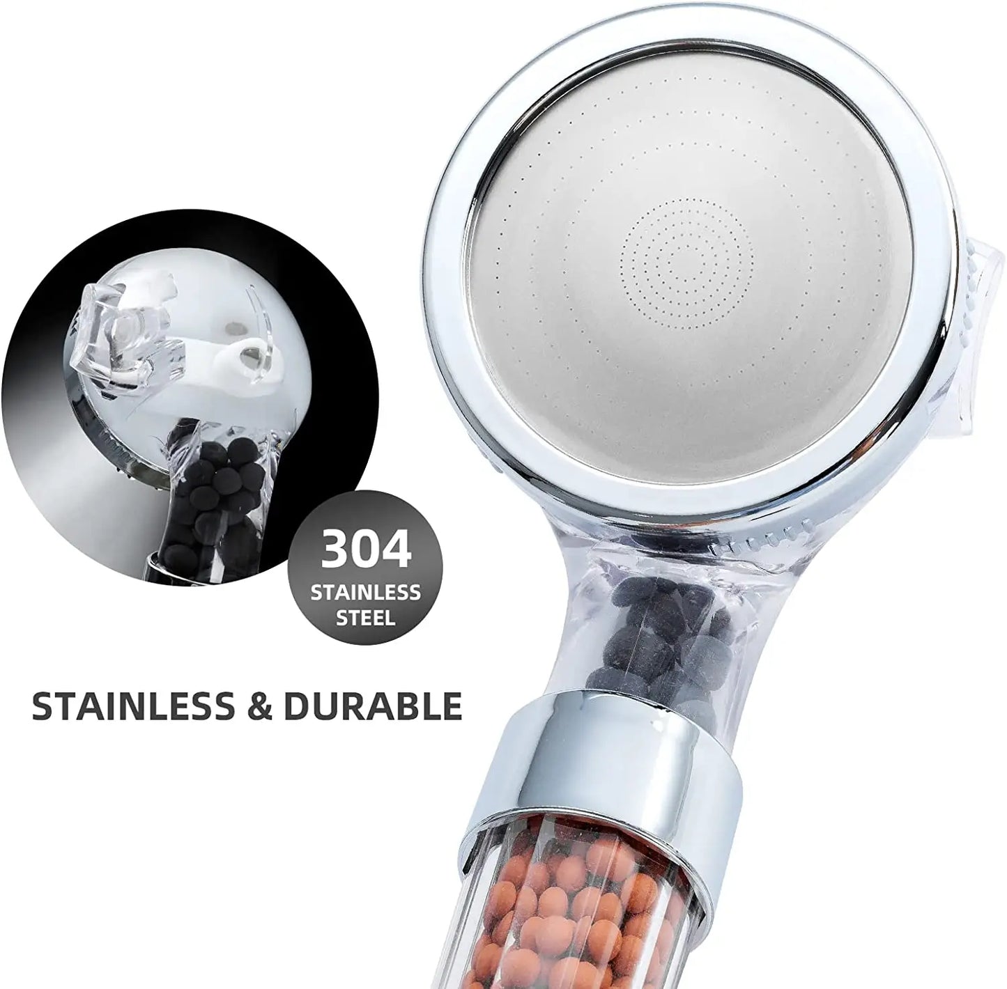 High Pressure Water-Saving Shower Head with Filter and Mineral Anion Stones