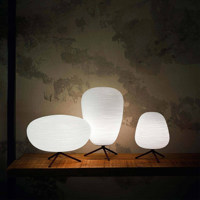 Japanese-Inspired Glass Table Lamp with Metal Base