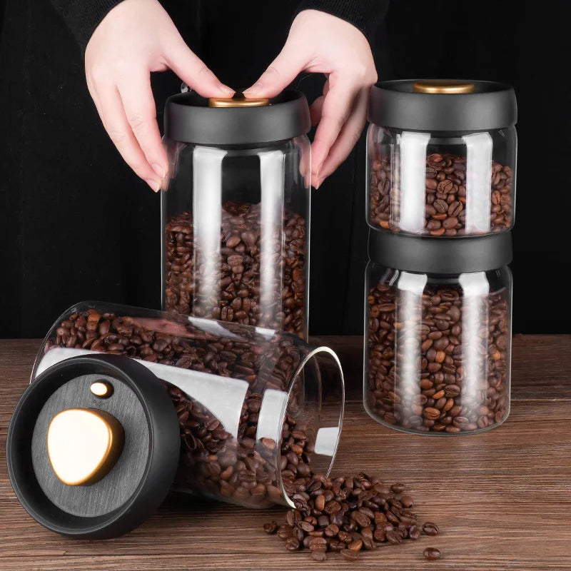 Airtight Glass Vacuum Sealed Canister for Coffee Beans and Food Storage