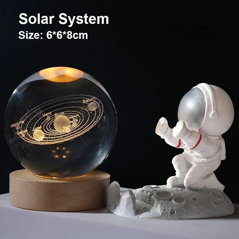 Milky Way Crystal Ball Night Light with Wooden Base