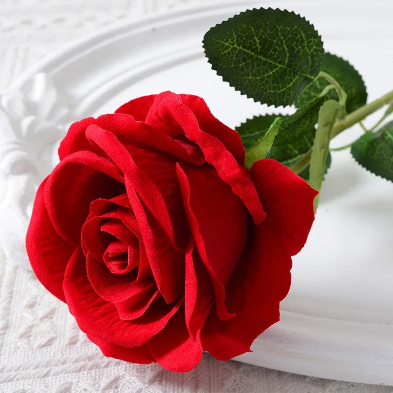 Realistic Velvet Silk Rose Bouquet - 20 Artificial Flowers for Weddings and Events