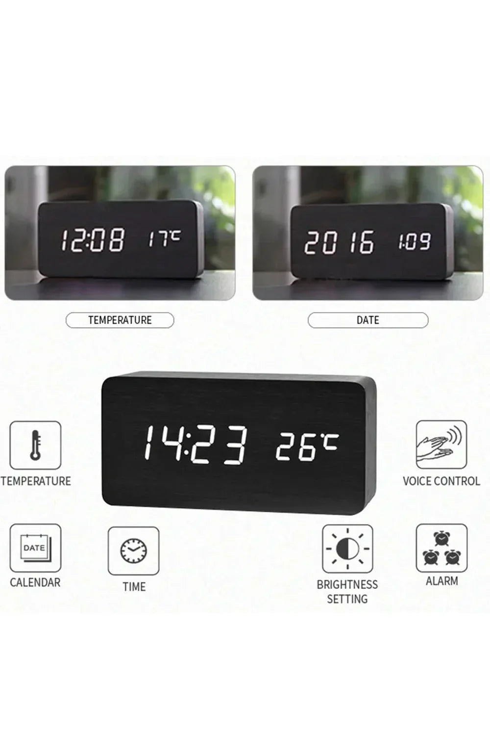 Wooden LED Digital Alarm Clock