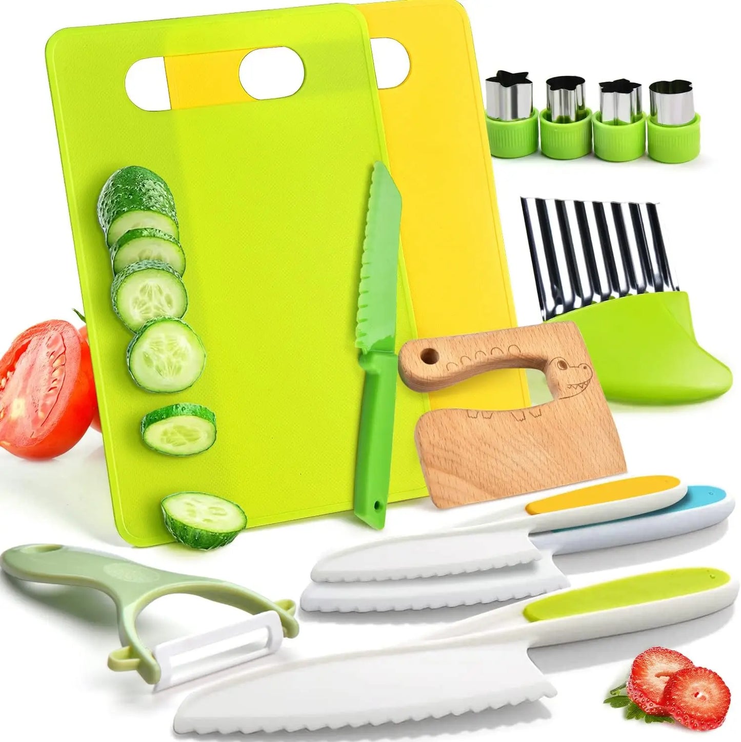 Kids Safe Cooking Set with Plastic Knives and Cutting Board
