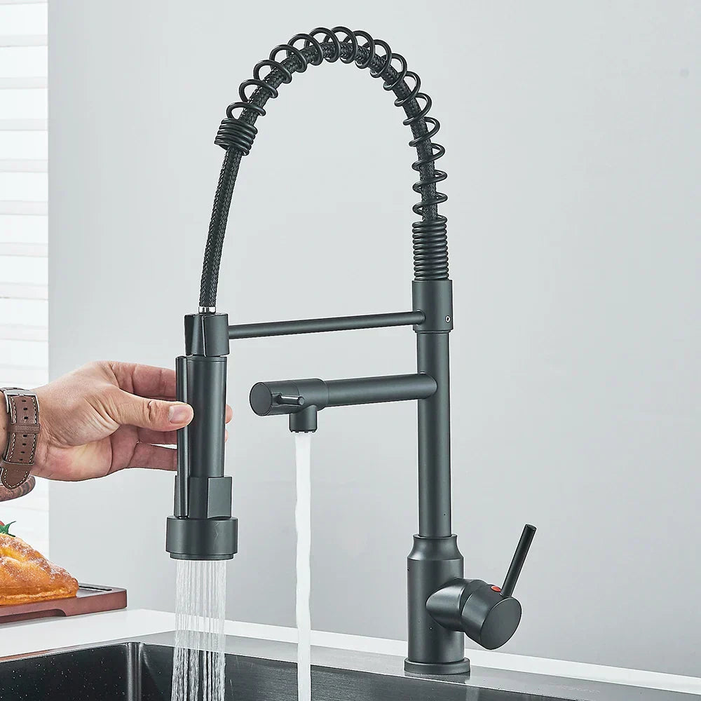 Stainless Steel Kitchen Faucet with Dual Outlet and Modern Design