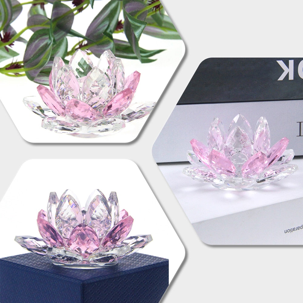 Crystal Lotus Flower Glass Paperweight - Elegant Home Decor Gift
