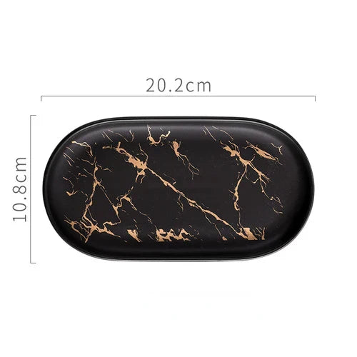 Ceramic Marble Oval Tray for Jewelry and Bathroom Storage