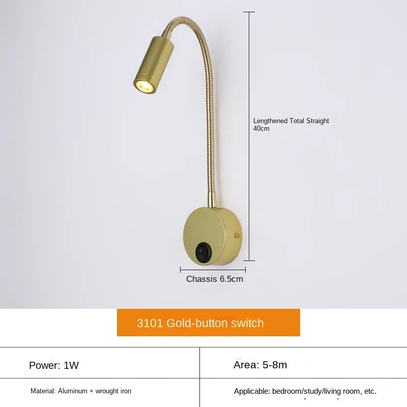 Adjustable LED Wall Lamp with Flexible Arm for Reading and Work