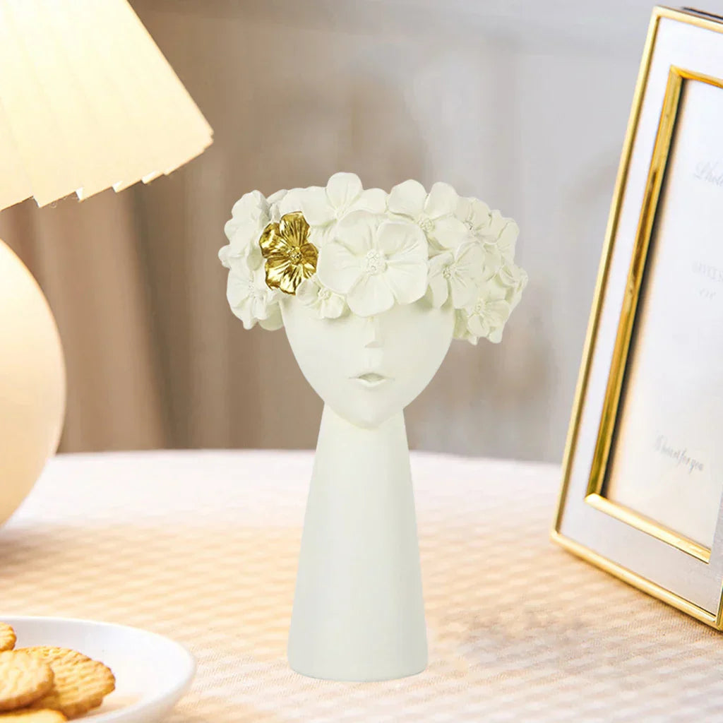 Modern Resin Flower Vase with Female Face for Office and Home Decor