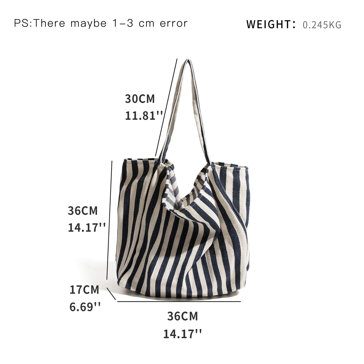 Striped Linen Tote Bag with Durable Canvas Material