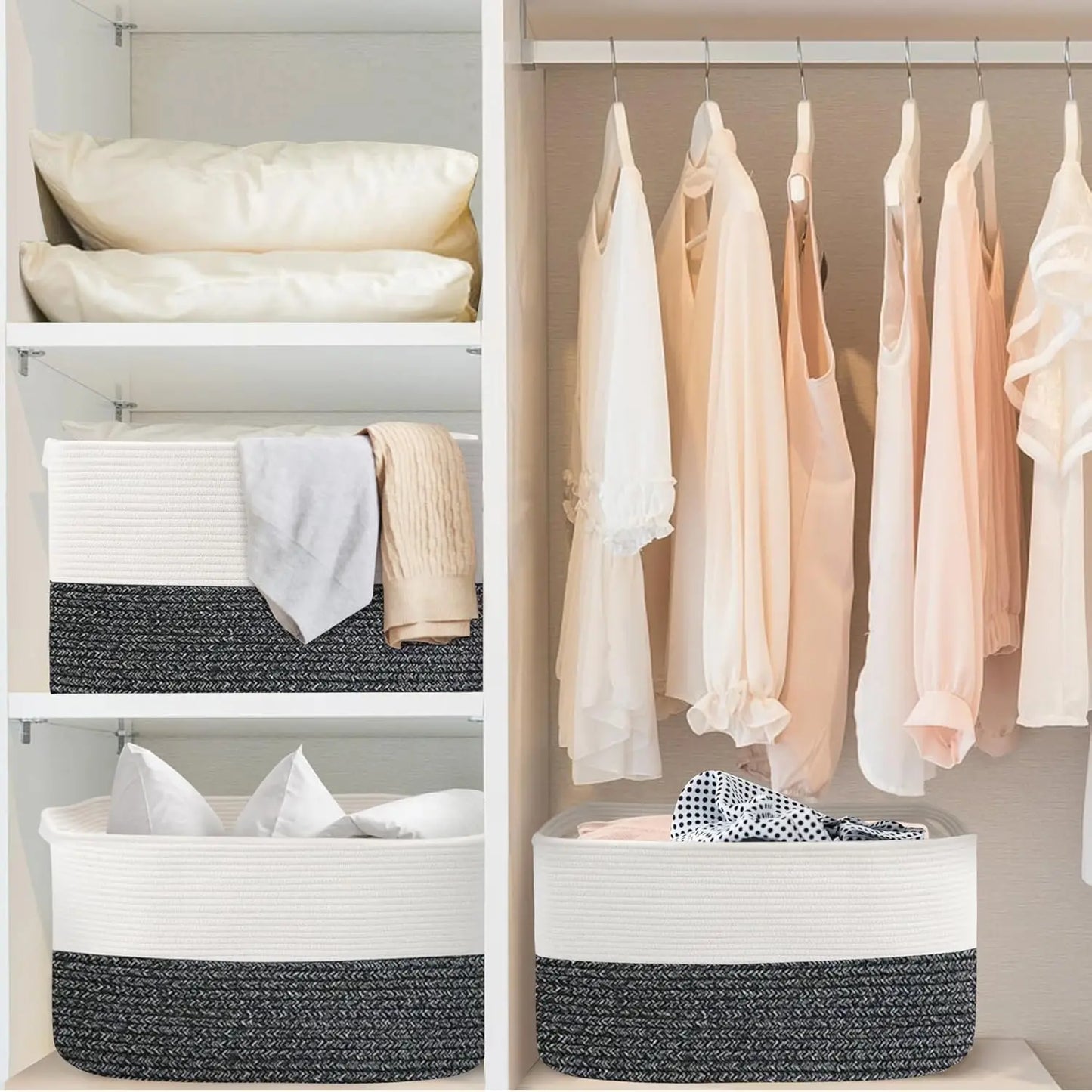 Extra Large Woven Cotton Rope Storage Basket for Toys and Blankets