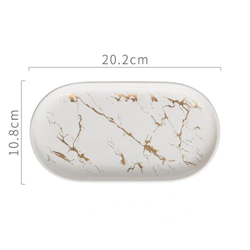 Ceramic Marble Oval Tray for Jewelry and Bathroom Storage