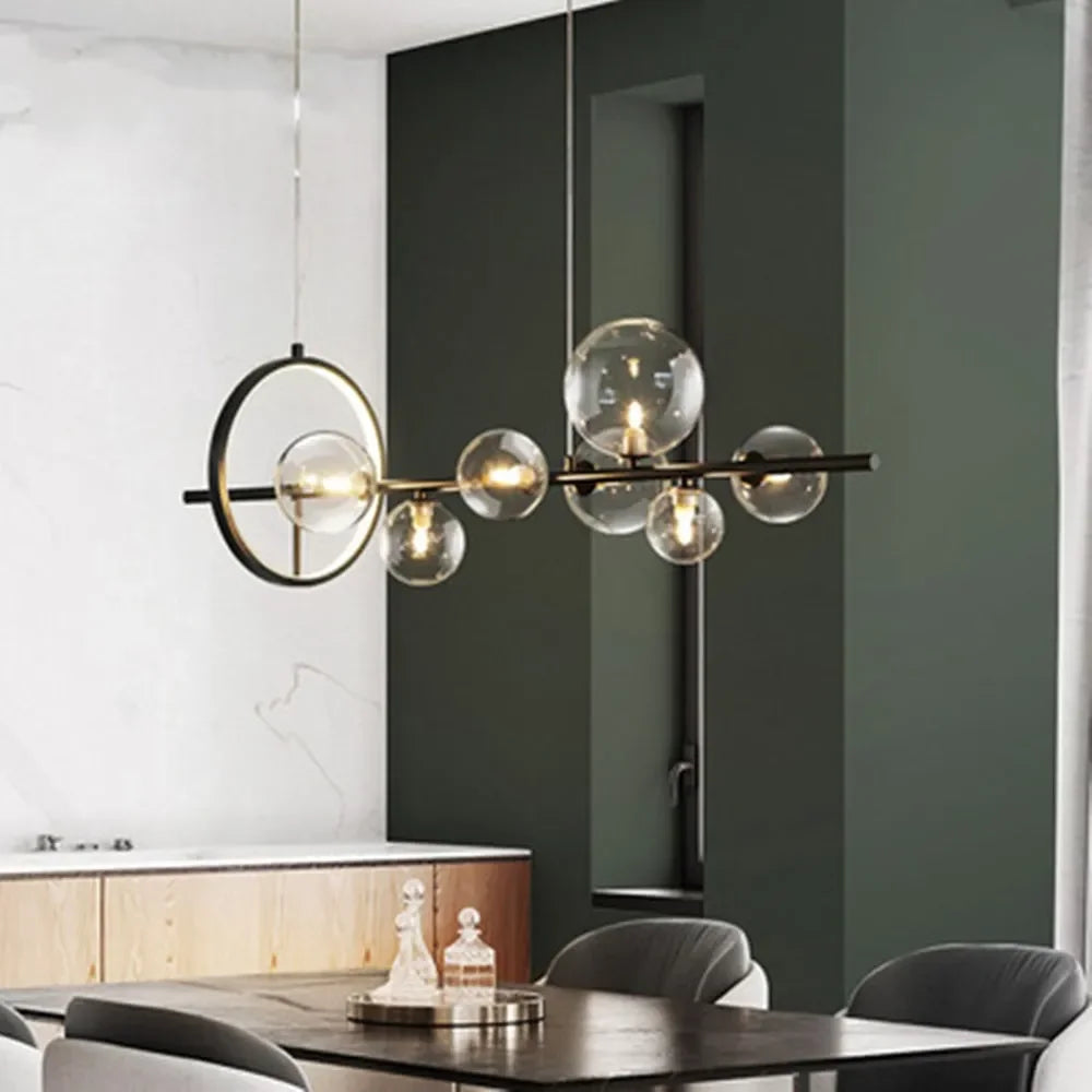 Modern Metal Chandelier with Clear Glass Bubbles and G9 LED Bulbs
