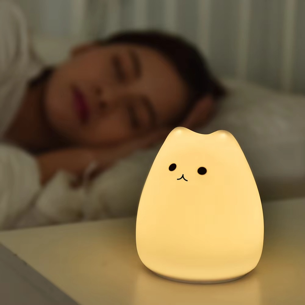 Silicone Cat Night Light with 7-Color Touch Sensor