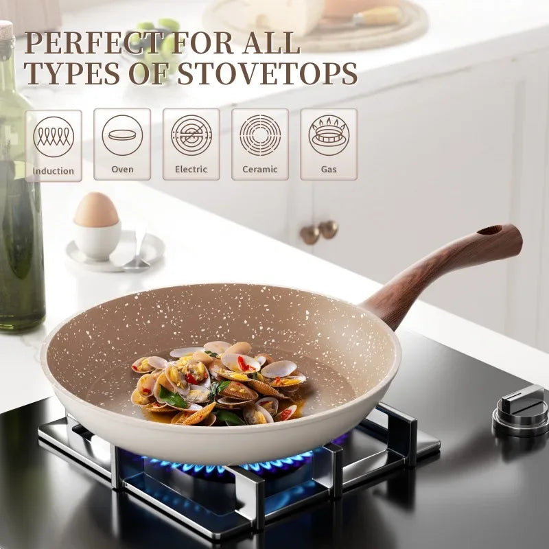 Granite Nonstick Frying Pan - Durable Aluminum, Cool Handle, 8-11 Inch