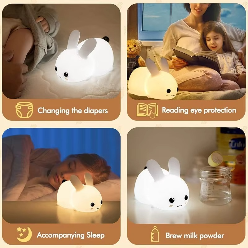 Jade Rabbit Silicone LED Night Light with Touch Activation