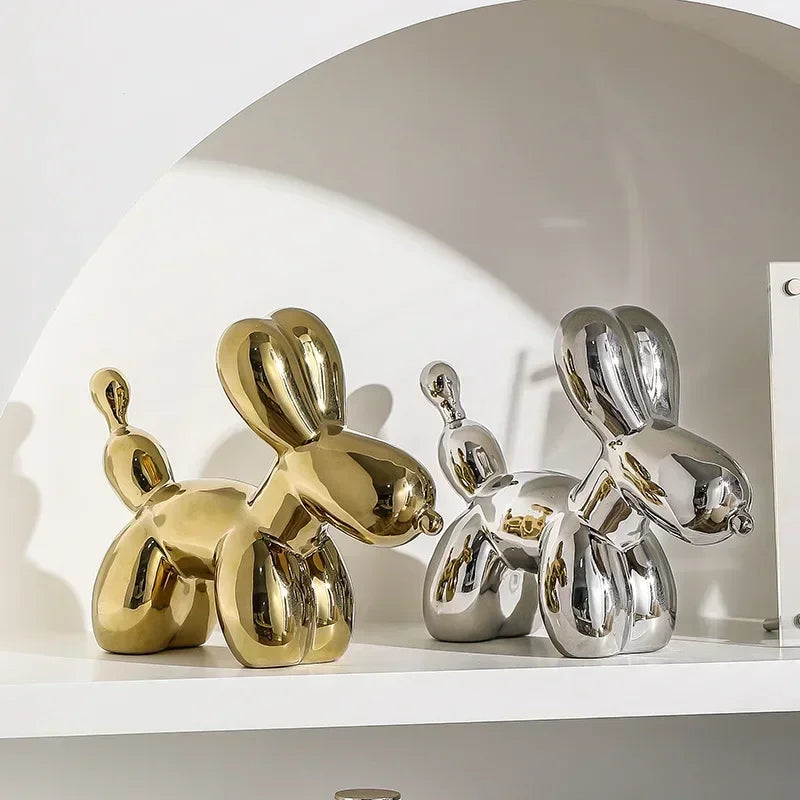 Gold Ceramic Balloon Dog Sculpture - Modern Animal Decor for Creative Home Accent