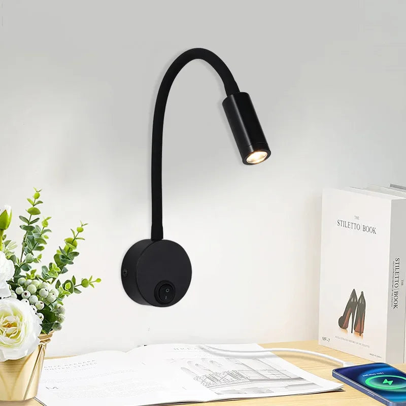 Adjustable LED Wall Lamp with Flexible Arm for Reading
