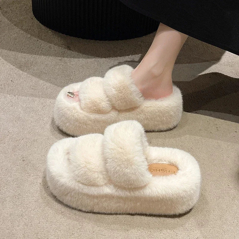 Soft Plush High Heel Slippers for Women