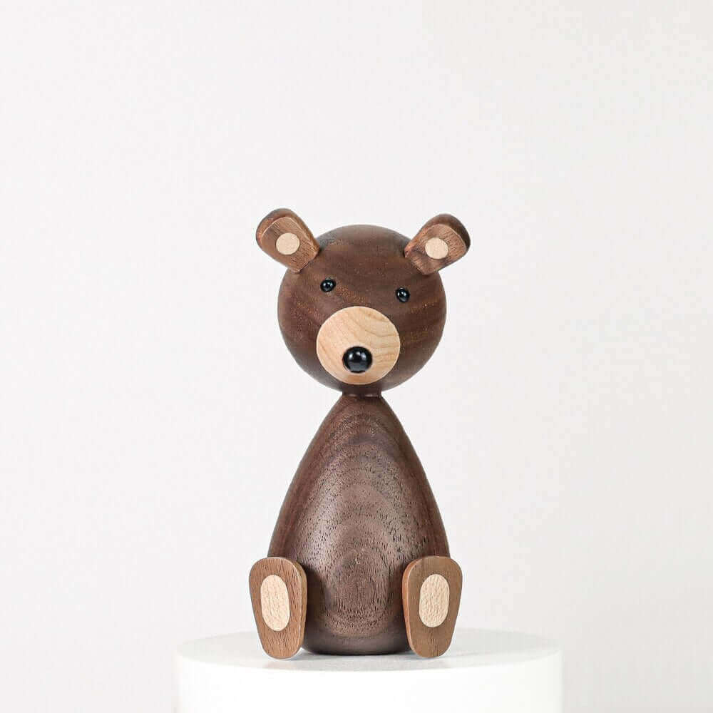 Danish Wooden Brown Bear Family Ornaments in Walnut and Beech