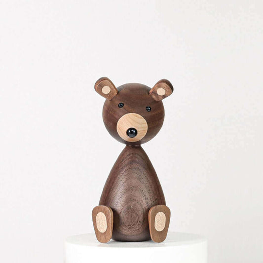 Danish Wooden Brown Bear Family Ornaments in Walnut and Beech