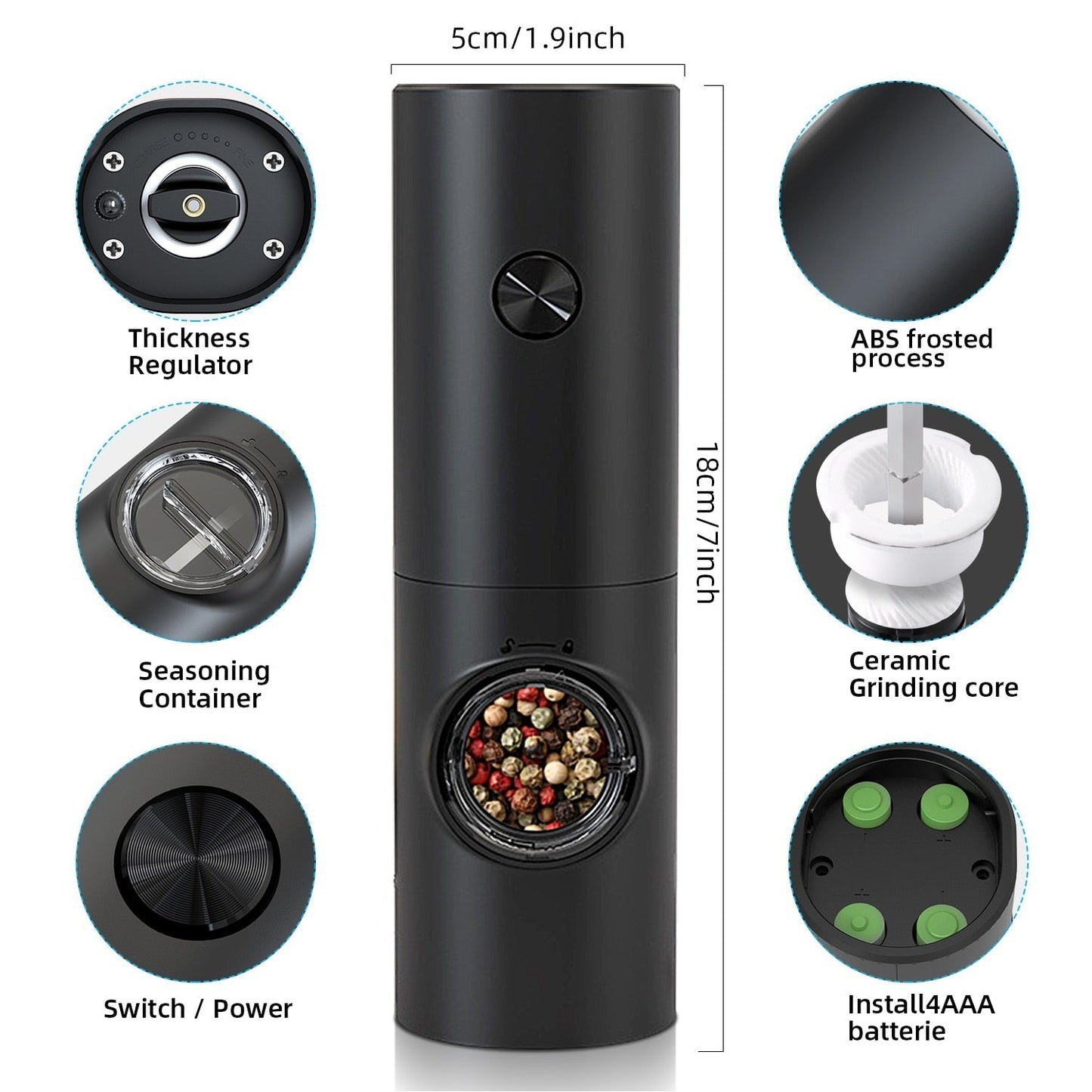 Electric Automatic Salt and Pepper Mill with LED Light and Adjustable Grind