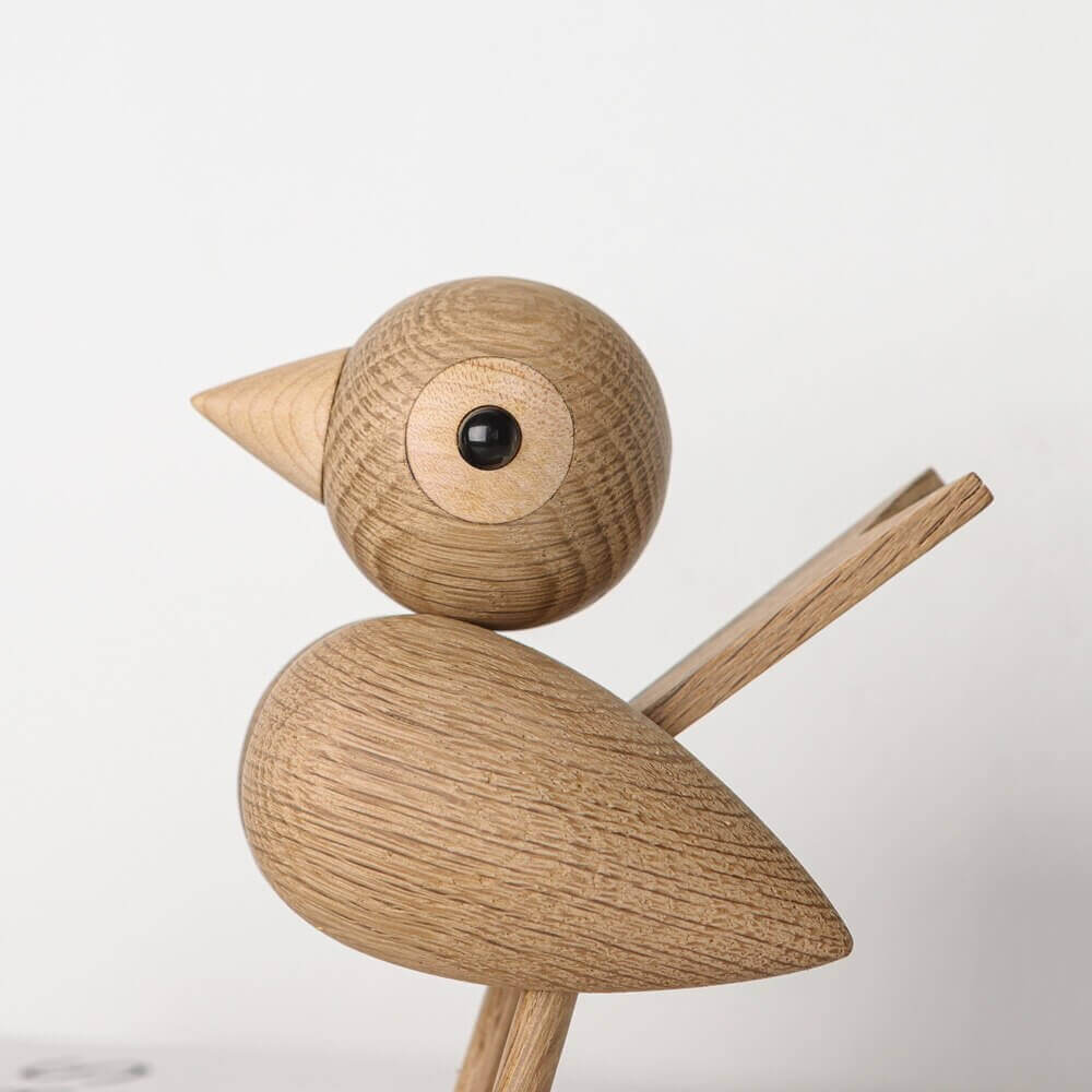Nordic Wooden Lovebird Ornament in Natural Oak