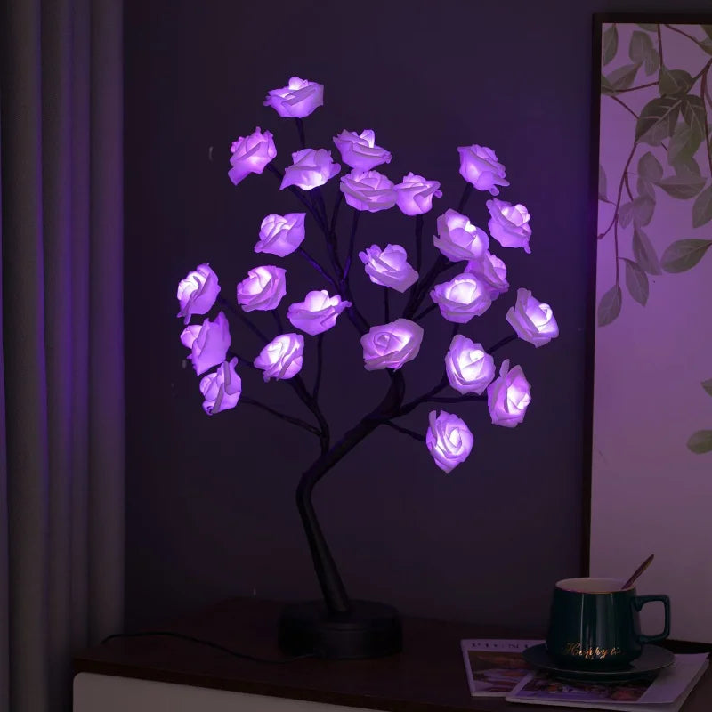 Pink Rose LED Table Lamp with USB and Battery Power