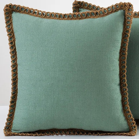 French-Inspired Colorful Linen Pillow Covers with Braid Trim