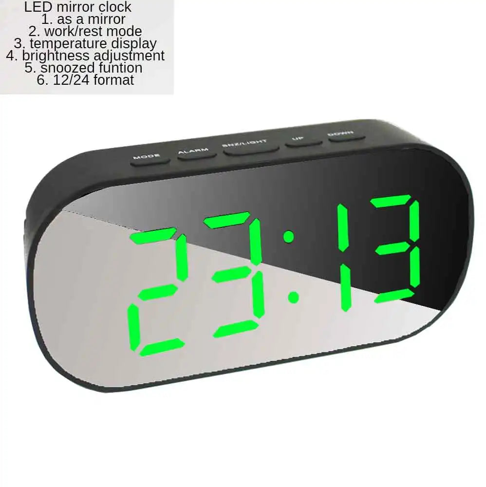 Curved LED Digital Alarm Clock with Snooze and Mirror Finish