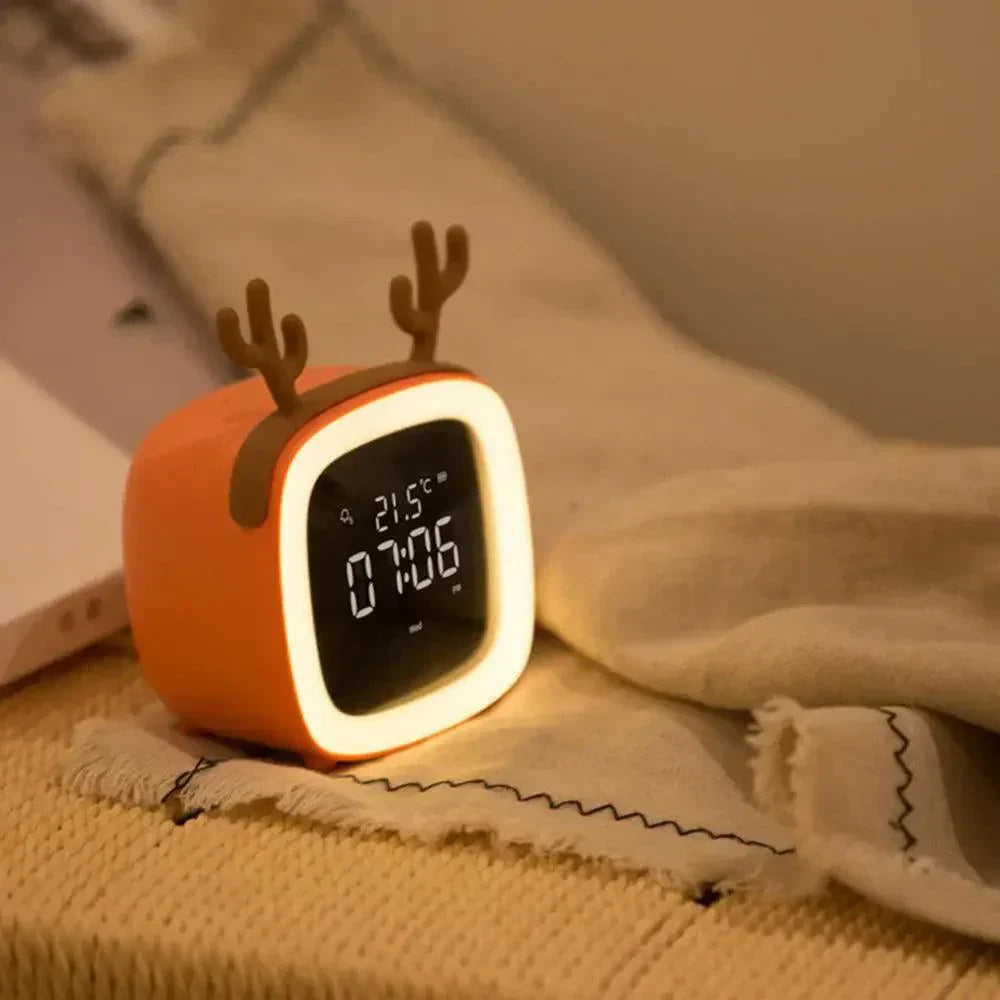 Cartoon Bunny LED Alarm Clock with Night Light – Rechargeable Digital Display for Kids