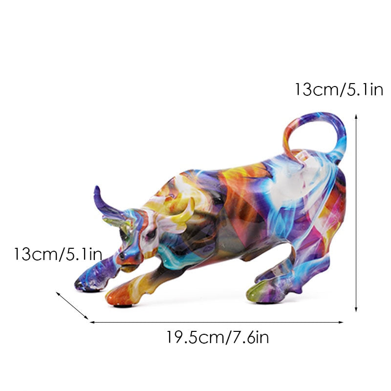 Graffiti Bull Figure Statue - Colorful Desk Ornament for Home and Office