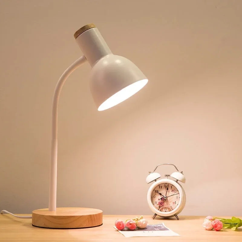 Scandinavian Wood and Iron LED Desk Lamp