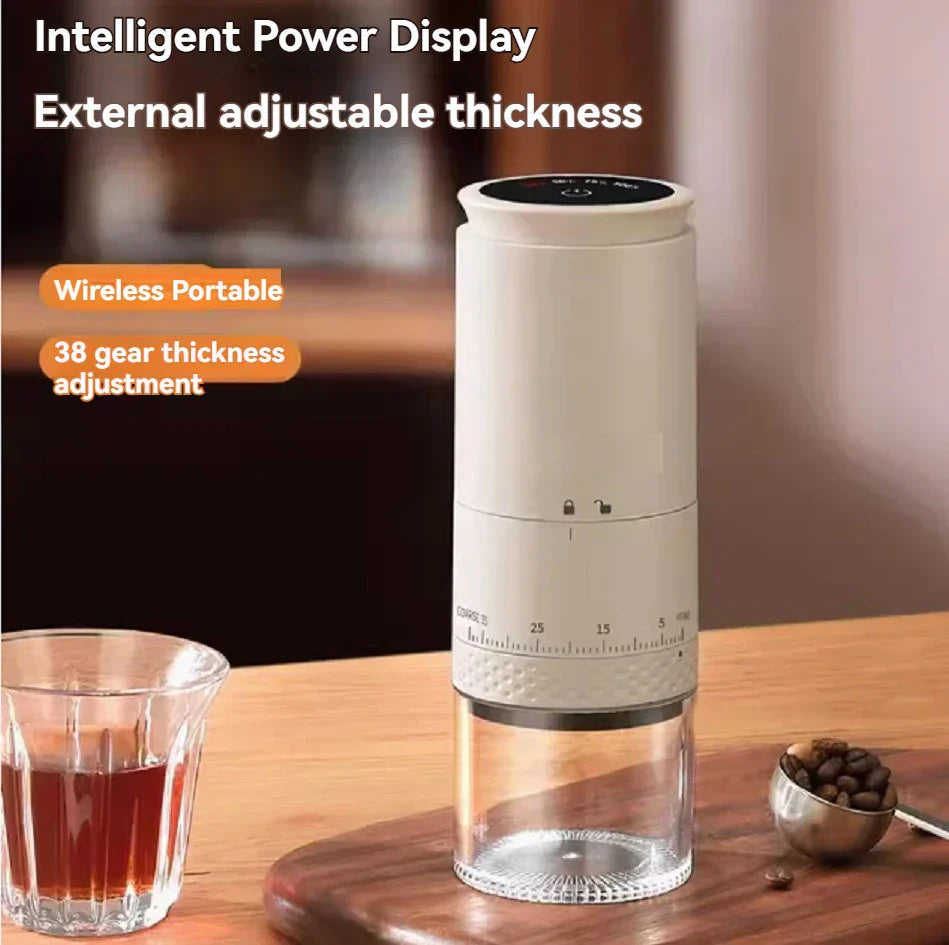 Electric Coffee Grinder with Adjustable Grind Settings - 1500mAh Rechargeable Type-C Portable Mill