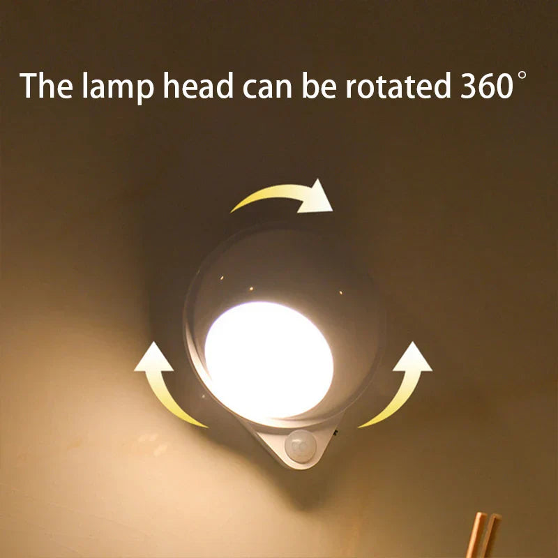 Intelligent 360° Rotatable LED Night Light with Motion Sensor and USB Rechargeable Battery